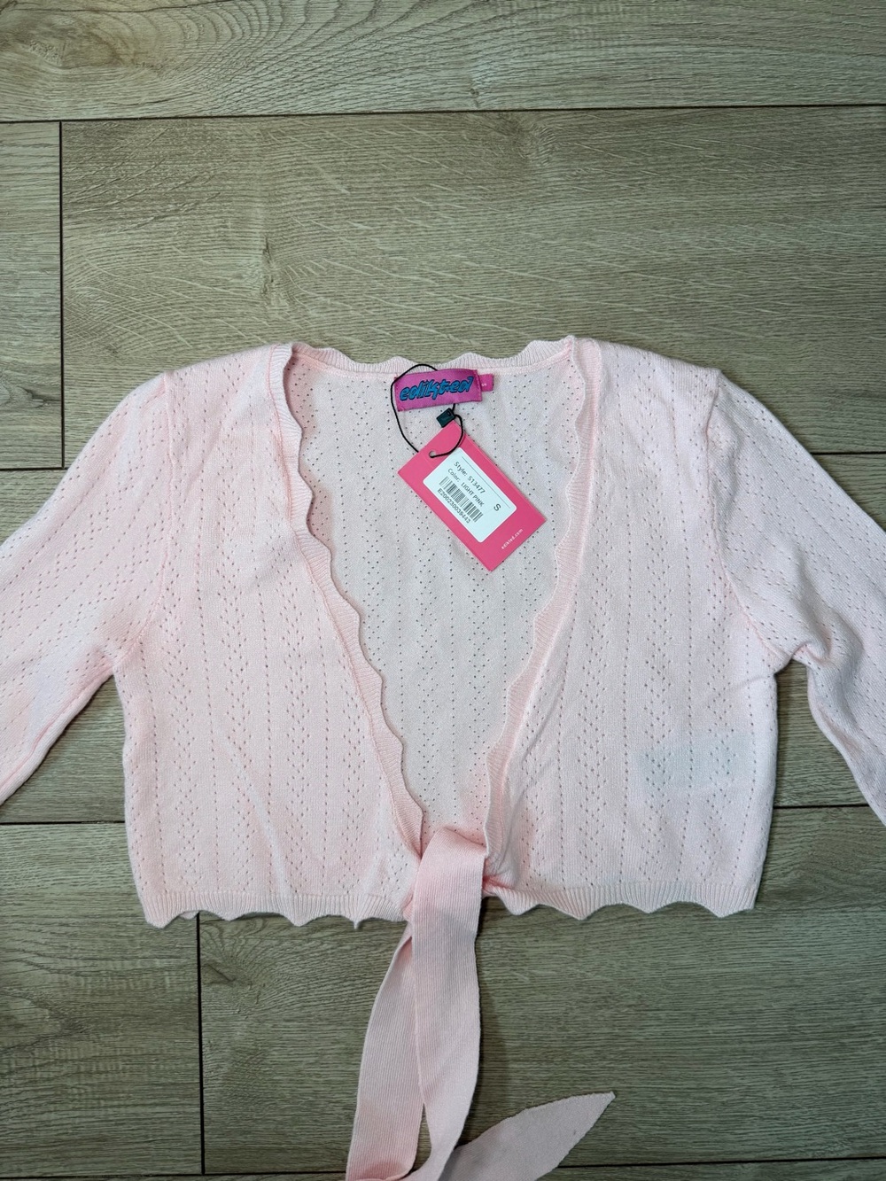 Edikted Light Pink Pointelle Knit Tie-Front Top - Picture 3 of 4